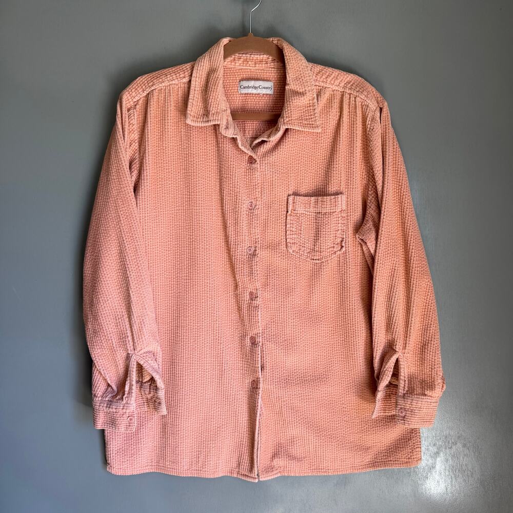 Vintage CAMBRIDGE COUNTRY Women's L/XL Soft Pink Corduroy Shirt Chore Shirt